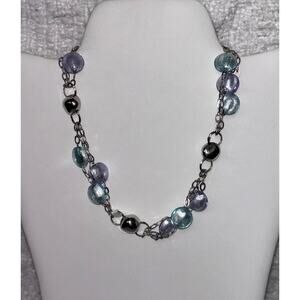 Frederic Duclos Sterling Silver Blue Lavender Glass Bead Necklace #61763